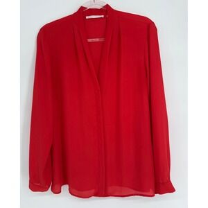 Violet + Claire Womens Red V-Neck Long Sleeve Blouse Office Career Sz L